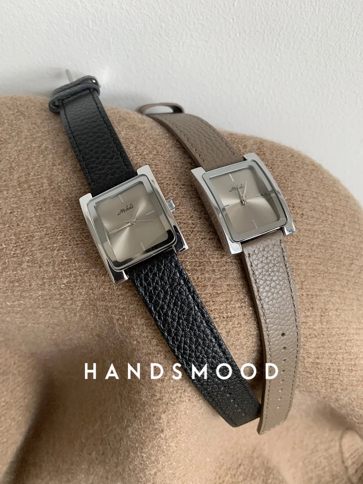 French Retro Romance Premium Touch Leather Ladies' Watch - Timeless Grey, Minimalist Square Design, Versatile for Commuting