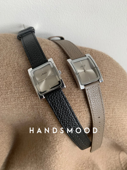 French Retro Romance Premium Touch Leather Ladies' Watch - Timeless Grey, Minimalist Square Design, Versatile for Commuting