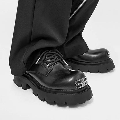 Designer Chunky Derby Shoes for Men Cleanfit Style Platform Leather Shoes Height Increasing Big Head Casual Fashion Oxford