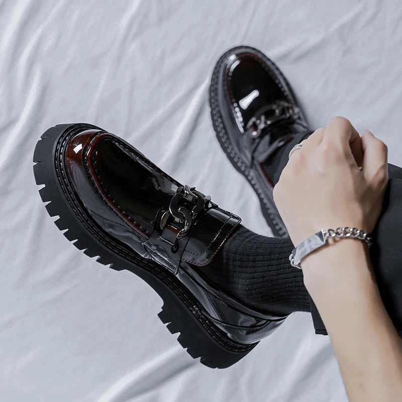 Thick Sole Patent Leather Dress Shoes Comfortable Casual Slip on Height Increasing Loafer Shoes for Men