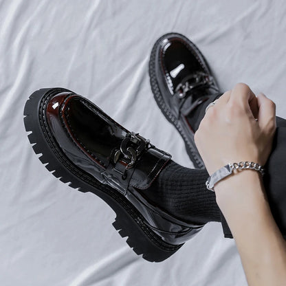 Thick Sole Patent Leather Dress Shoes Comfortable Casual Slip on Height Increasing Loafer Shoes for Men