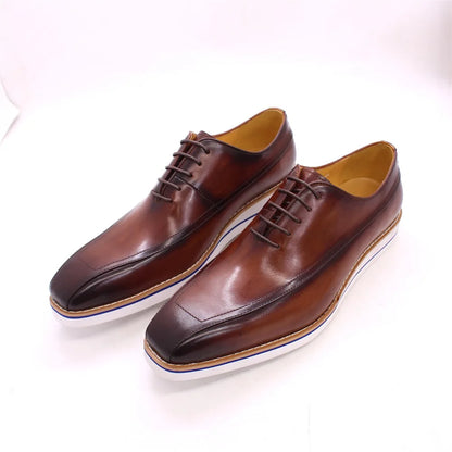 2026 High-End Handmade Men's Genuine Leather Lace-up Flat Dress Oxford Shoes Square Toe Casual Business Daily Use Wedding Spring