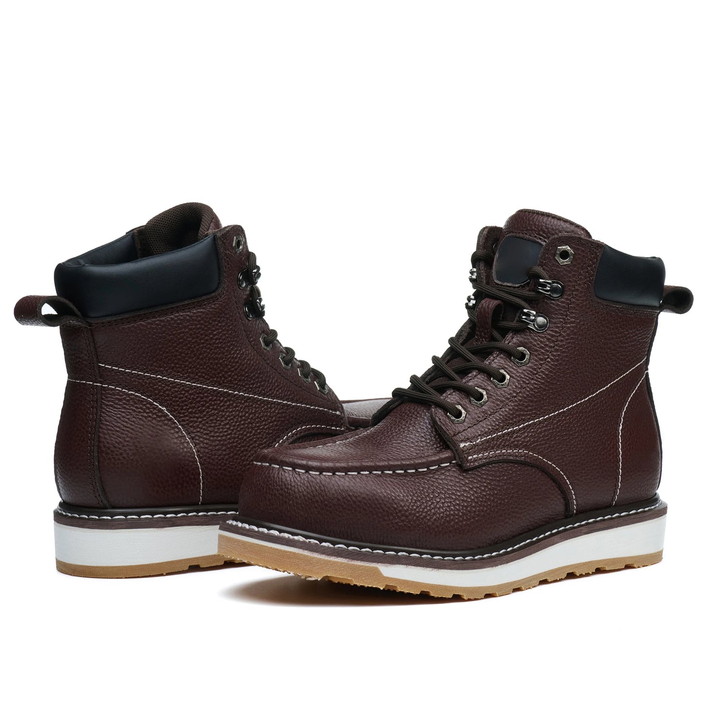 Red-Brown Top Layer Litchi Patterned Leather EN20345 S3 Half Knee Cowboy Good Welt Year Shoes Safety Boots