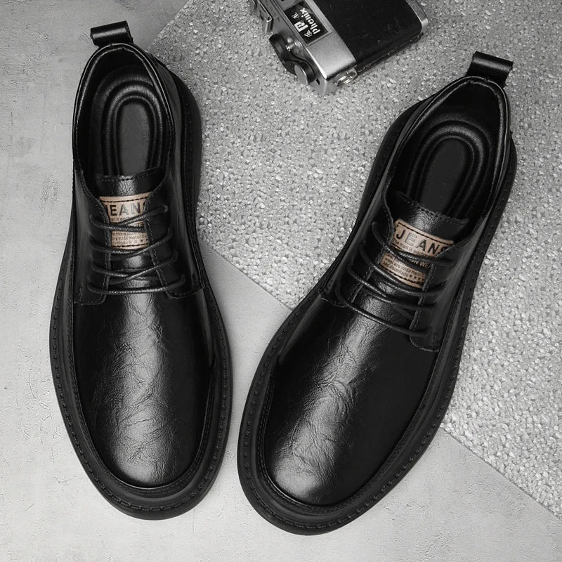 Men's Dress Uniform Oxford Work & Safety Outdoor Shoes Low-top Lace up Leather Business Thickened Fleece Cotton Padded Warm