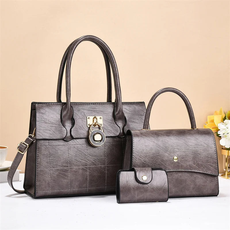 2026 acs Main Pour Femmes Luxury Designer Women's 3-Piece PU Leather Handbags Wallet Set Shoulder Bags Nylon Zipper Closure