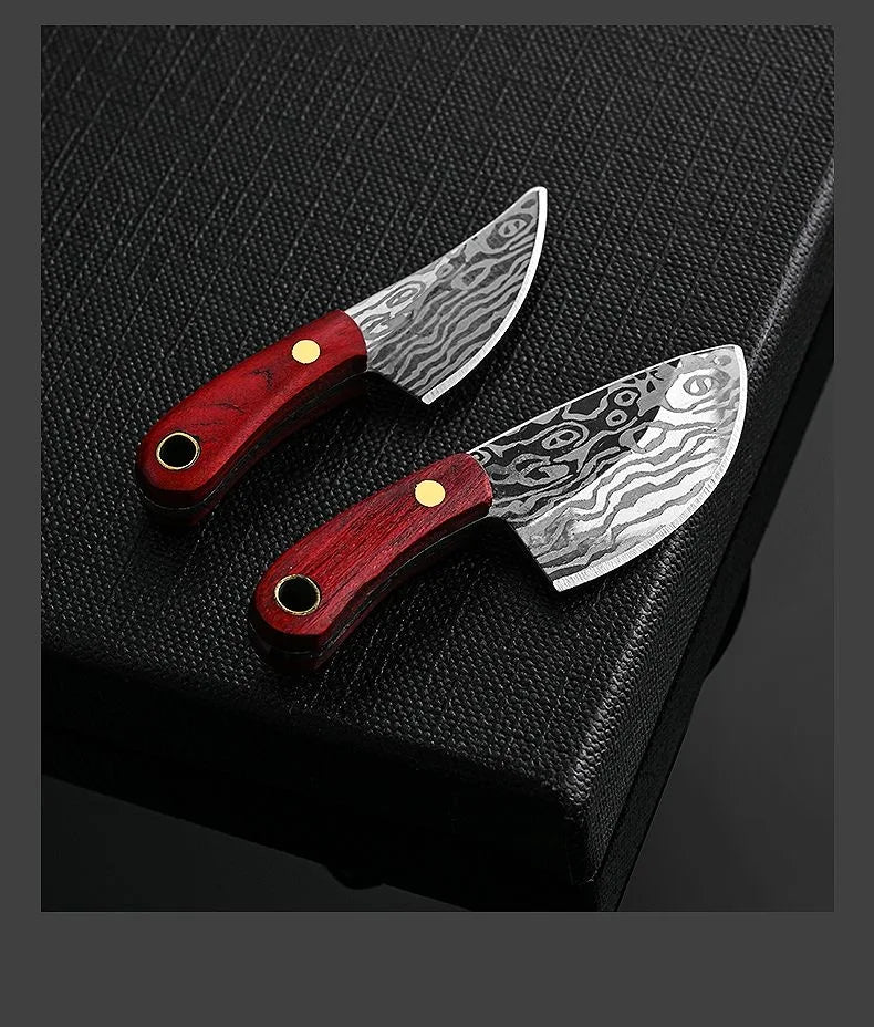 YATONG Mini Outdoor Multi-Functional Knife Set OEM 3Cr13 Stainless Steel Blade Wood Handle DIY Grade Scabbard Keychain Leather 1