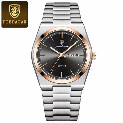 Hot Selling POEDAGAR 930 Man Wristwatch Stainless Steel Leather Strap Waterproof Luminous Men's Watches for Montre Homme Relojes