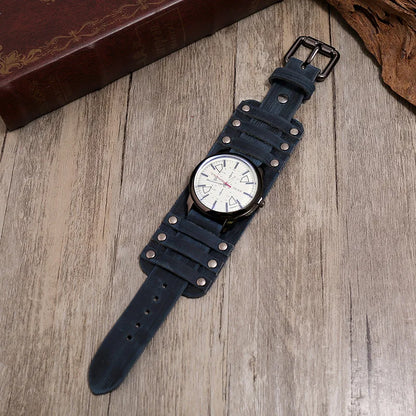Hot Selling Popular Accessories Retro Genuine Leather Watch Band Personality Men's Punk Quartz Watch Bracelet