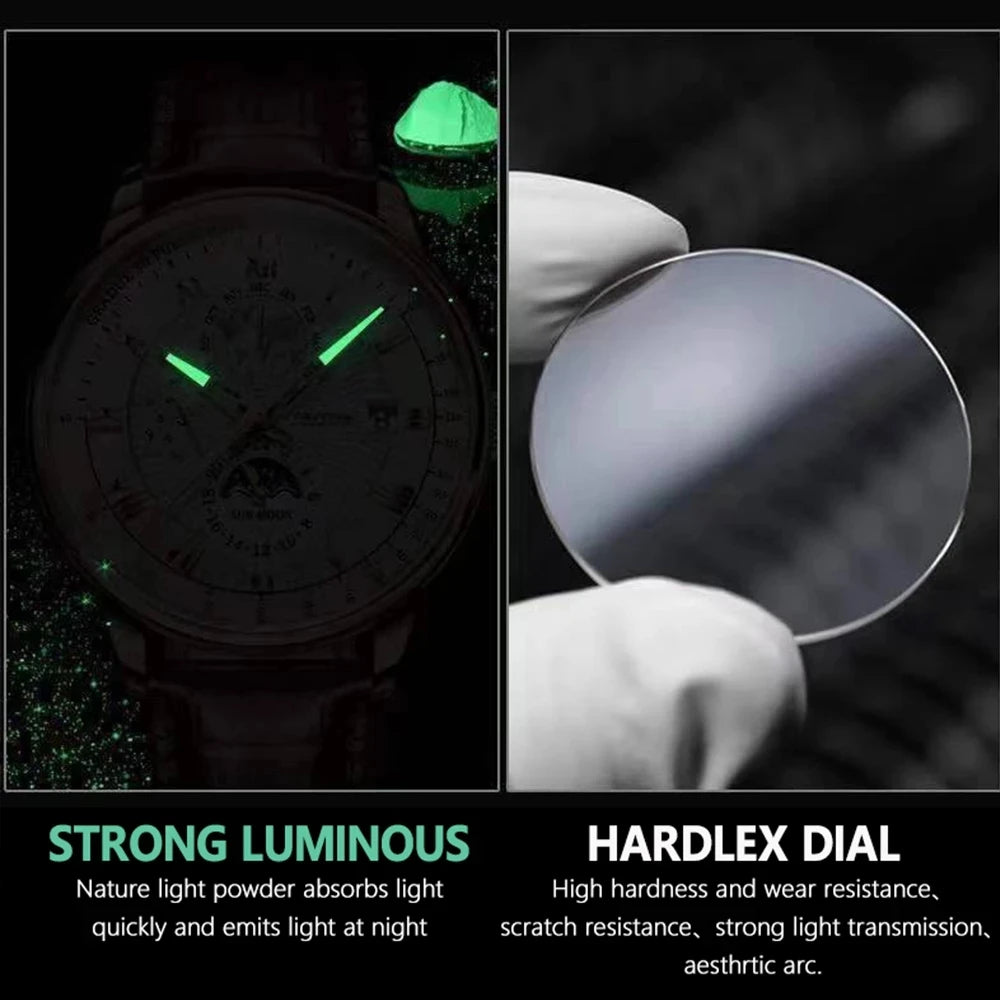 POEDAGAR Top Men's Watches Waterproof Genuine Leather Calendar Luminous Wristwatches for Sport Business Fashion Reloj Relogio