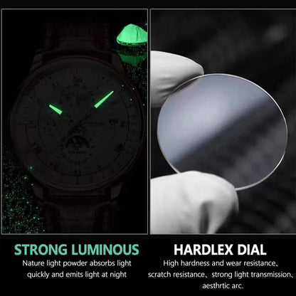 POEDAGAR Top Men's Watches Waterproof Genuine Leather Calendar Luminous Wristwatches for Sport Business Fashion Reloj Relogio