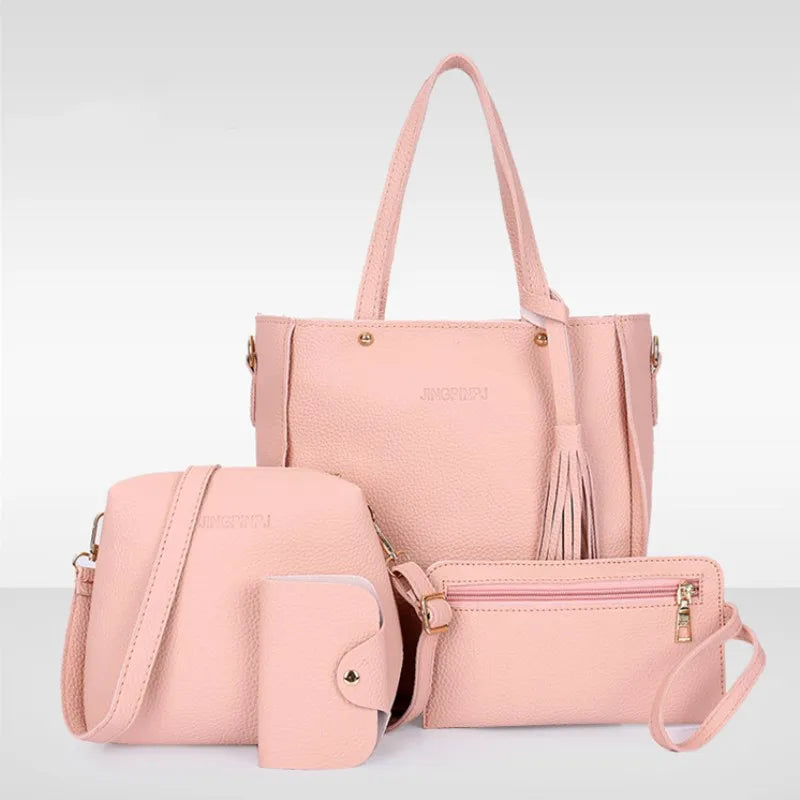 New Hot Sale Sac a Main Lady Shoulder Bag Tote Purse Satchel Set 4 Pcs Set Bag Design Handbag Pu Leather Bag