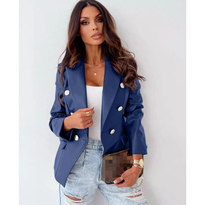 Wholesale Women Fashion PU Leather Jackets Coat Suit Europe Long Sleeve Double-breasted Button Lady Women's Clothes Jacket