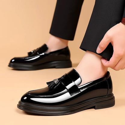 Men's Tassel Loafers Black PU Leather Dress Shoes Soft Rubber Outsole Cushioned Anti-Slip Winter Formal Casual Shoes