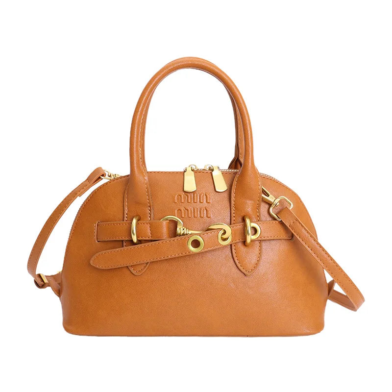 2026 New Hot Sale Dome Bag Bear Pendant Decor Metal Buckle PU Leather Winter Date Stylish Retro Handbag