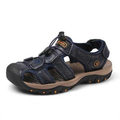 Genuine Leather Upper Extra Size Men's Outdoor Trail Hiking Walking Sandals Summer Sports Beach Shoes for Men
