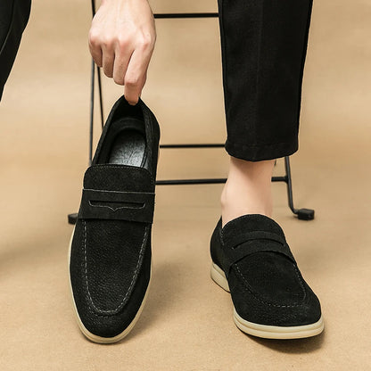 Men's Casual Loafers Genuine Leather Large Size 38-46 Fashionable Flat Slip-On Dress Shoes With Slip-On Closure for Winter
