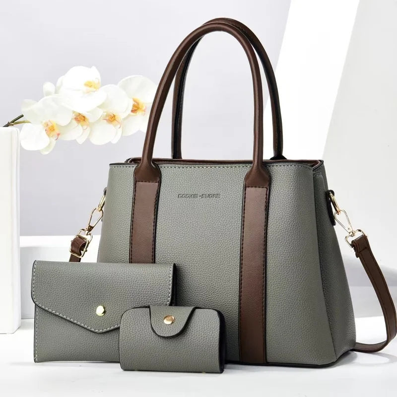 2025 New Luxury Designer Women's 3-Piece PU Leather Handbags Wallet Set Shoulder Bags Nylon Zipper Closure Wholesale Products
