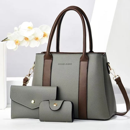 2025 New Luxury Designer Women's 3-Piece PU Leather Handbags Wallet Set Shoulder Bags Nylon Zipper Closure Wholesale Products