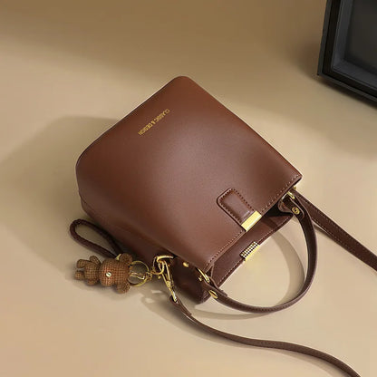 New Summer Genuine Leather Bucket Bag, Premium Versatile Women Shoulder Crossbody Handbag