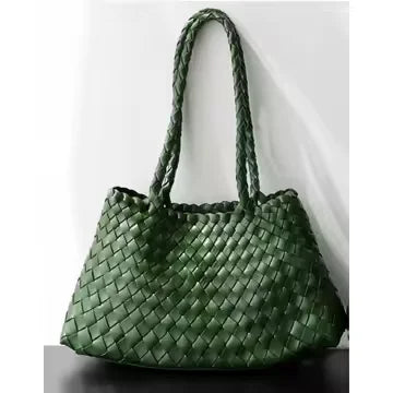 Luxury Tanned Cowhide Genuine Braided Leather Woven Shoulder Bags Large Capacity Soft Hand-woven  Women's Bags with Cotton Pouch