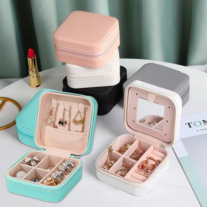 Luxury Custom Logo Portable PU Leather Jewelry Organizer Small Travel Storage Case for Ring Earring Necklace Display