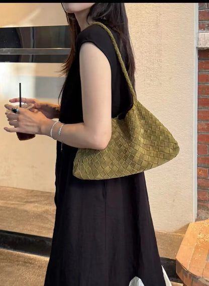 New Arrival Unique Retro Green Women's Suede Hobos Shoulder Bag Large Capacity Genuine Leather Lining Luxury Durable Button
