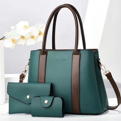 2025 New Luxury Designer Women's 3-Piece PU Leather Handbags Wallet Set Shoulder Bags Nylon Zipper Closure Wholesale Products