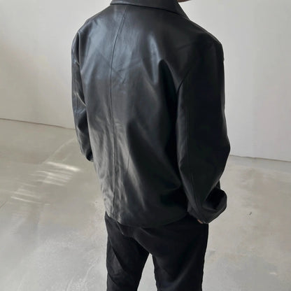 CHHearts 25 New Model Loose Autumn Cross-Collar Synthetic Leather Jacket with Snap Buttons Unisex Casual