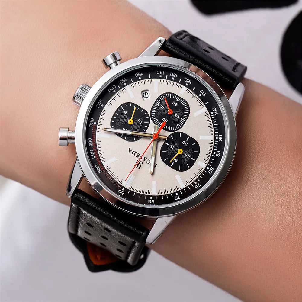 INCASEDA 6034 Cheap Chinese Man Quartz Watch Costume Genuine Leather Band Luminous Chronometer Concise Sports Watch Design