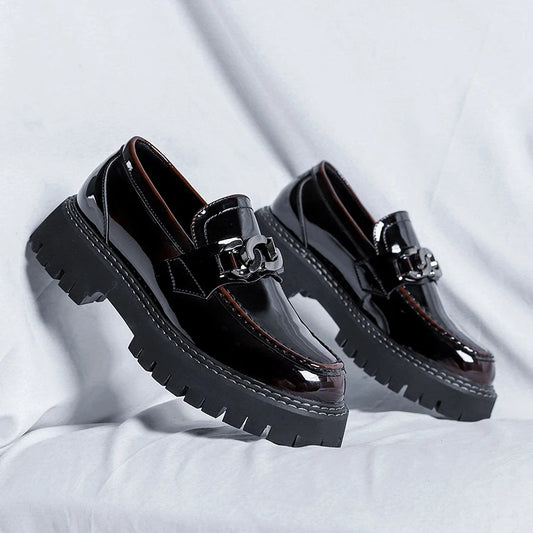 Thick Sole Patent Leather Dress Shoes Comfortable Casual Slip on Height Increasing Loafer Shoes for Men