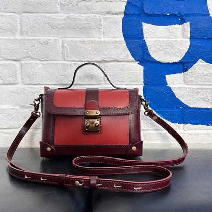 Custom Logo Plant Dyed Full Grain Leather Small Messenger Bag Hard Shell Vintage Purse with Adjustable Strap