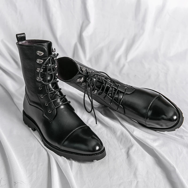 Custom High Top Microfiber Leather Plus Size Flat Boots 38-48 Men Shoes Male Casual Motorcycle Boot