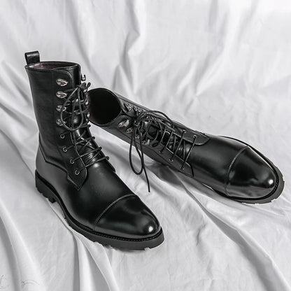 Custom High Top Microfiber Leather Plus Size Flat Boots 38-48 Men Shoes Male Casual Motorcycle Boot