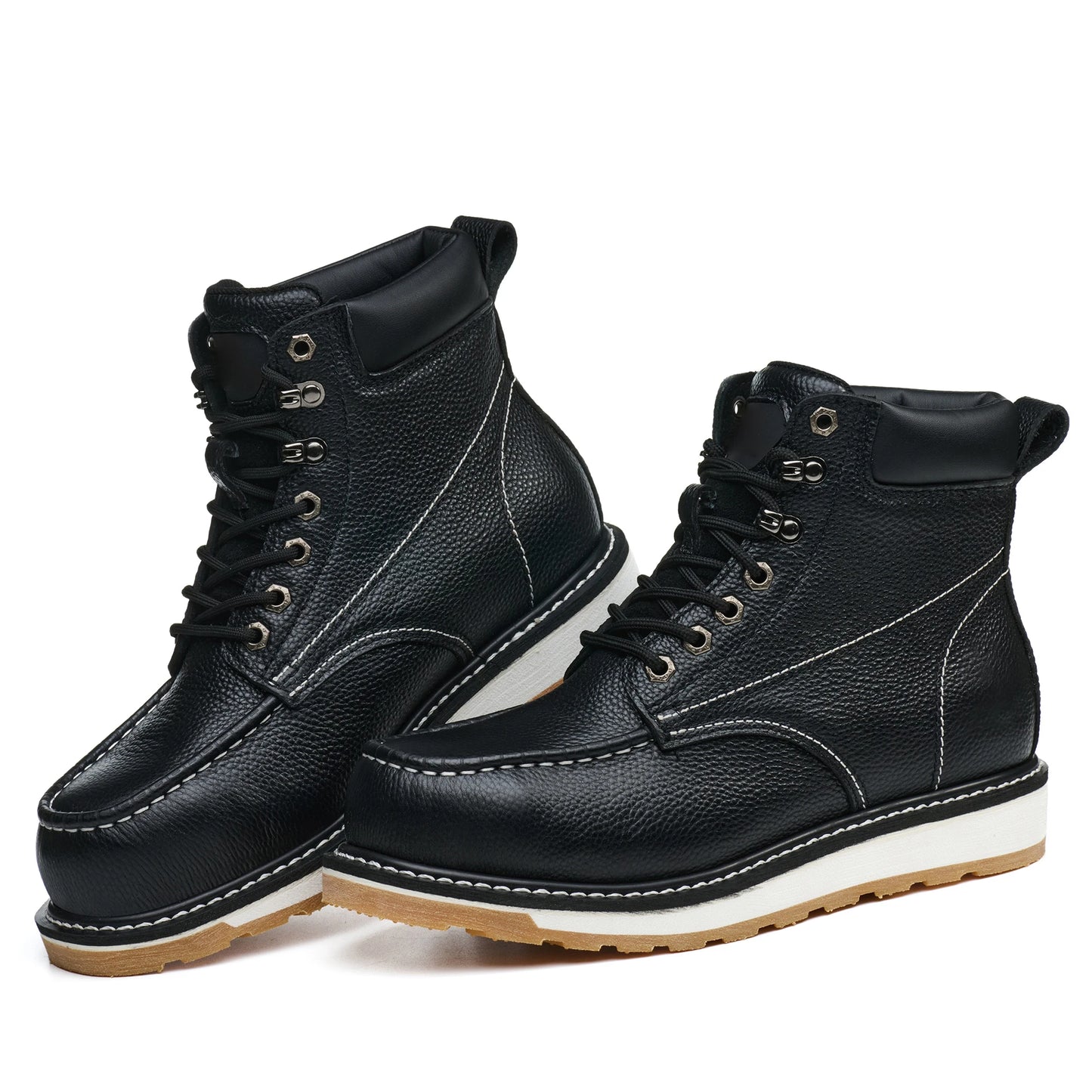 Red-Brown Top Layer Litchi Patterned Leather EN20345 S3 Half Knee Cowboy Good Welt Year Shoes Safety Boots