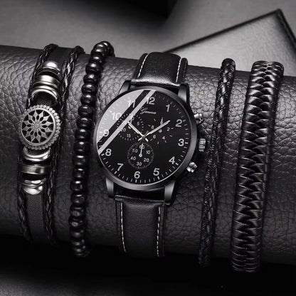 Wholesale Cheap Alloy Fashion Classic Leather GENEVA Calendar Quartz Bracelet and Watches Set for Men