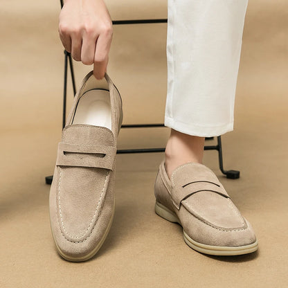 Men's Casual Loafers Genuine Leather Large Size 38-46 Fashionable Flat Slip-On Dress Shoes With Slip-On Closure for Winter