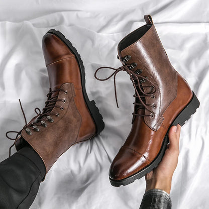Custom High Top Microfiber Leather Plus Size Flat Boots 38-48 Men Shoes Male Casual Motorcycle Boot