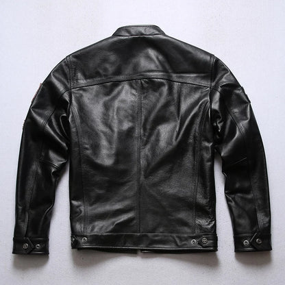 Wholesale Fashion Personalized 100% Pure Cowhide Coat Mens Black Colour Motorcycle Genuine Leather Jacket