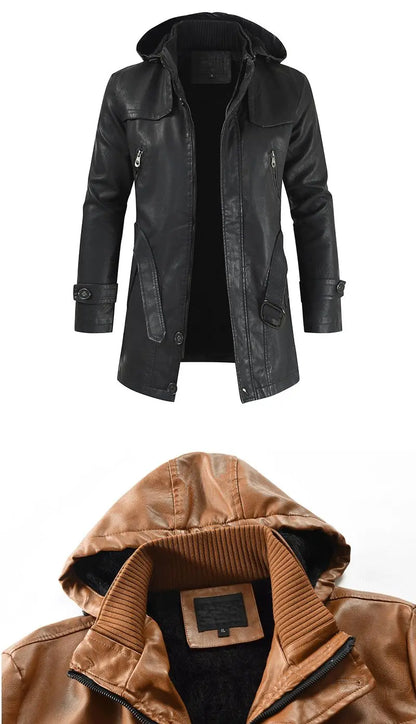 M-4XL New Men's Mid-length Leather Jacket Korean Version Youth Large Size PU Leather Windbreaker Men's Jacket