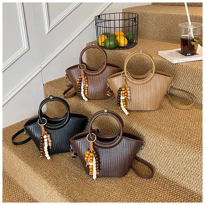 HotSale Small Satchel Bag Bead Charm Accent Vintage Hardware Detachable Strap PU Leather Date Night Elegant Handbag