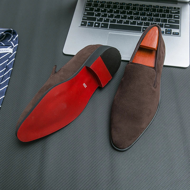 Suede Leather Slip on Casual Loafers Breathable Fashion Red Bottoms for Men Shoes