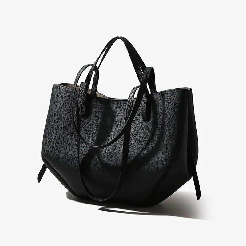 Designer Inspired Genuine Leather Shoulder Bag Modern Minimal Tote Contemporary Fashion Essential