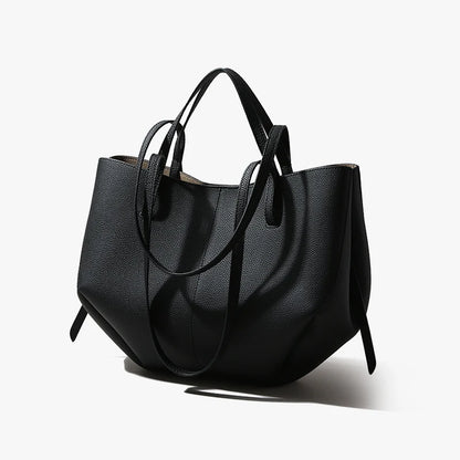 Designer Inspired Genuine Leather Shoulder Bag Modern Minimal Tote Contemporary Fashion Essential