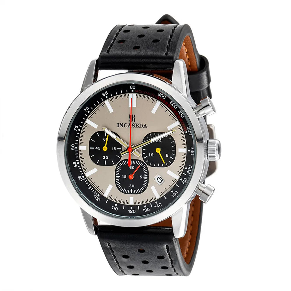 INCASEDA 6034 Cheap Chinese Man Quartz Watch Costume Genuine Leather Band Luminous Chronometer Concise Sports Watch Design