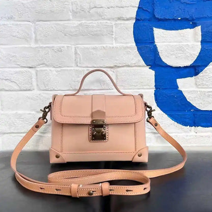 Custom Logo Plant Dyed Full Grain Leather Small Messenger Bag Hard Shell Vintage Purse with Adjustable Strap