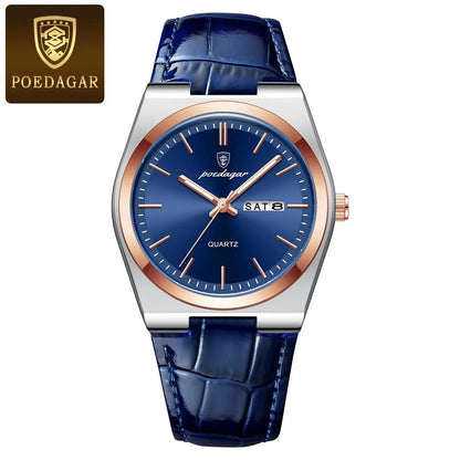 Hot Selling POEDAGAR 930 Man Wristwatch Stainless Steel Leather Strap Waterproof Luminous Men's Watches for Montre Homme Relojes