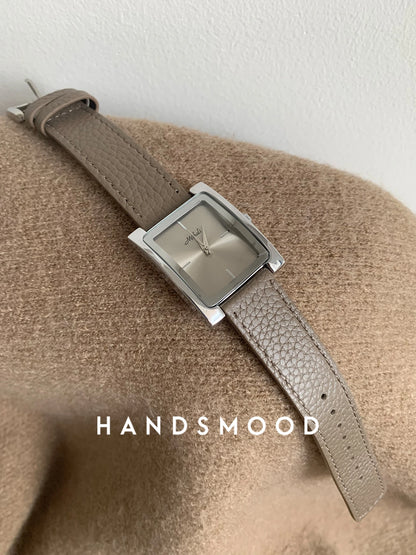 French Retro Romance Premium Touch Leather Ladies' Watch - Timeless Grey, Minimalist Square Design, Versatile for Commuting