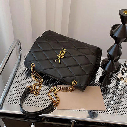 High-End Genuine Leather Women's Crossbody Bag 2025 New Style Quilted Chain Zip Fashionable All-Match Small Square Polyester