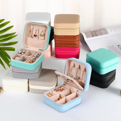Luxury Custom Logo Portable PU Leather Jewelry Organizer Small Travel Storage Case for Ring Earring Necklace Display