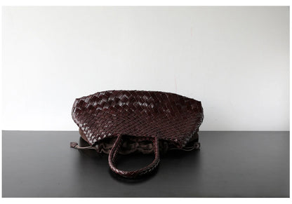 Luxury Tanned Cowhide Genuine Braided Leather Woven Shoulder Bags Large Capacity Soft Hand-woven  Women's Bags with Cotton Pouch